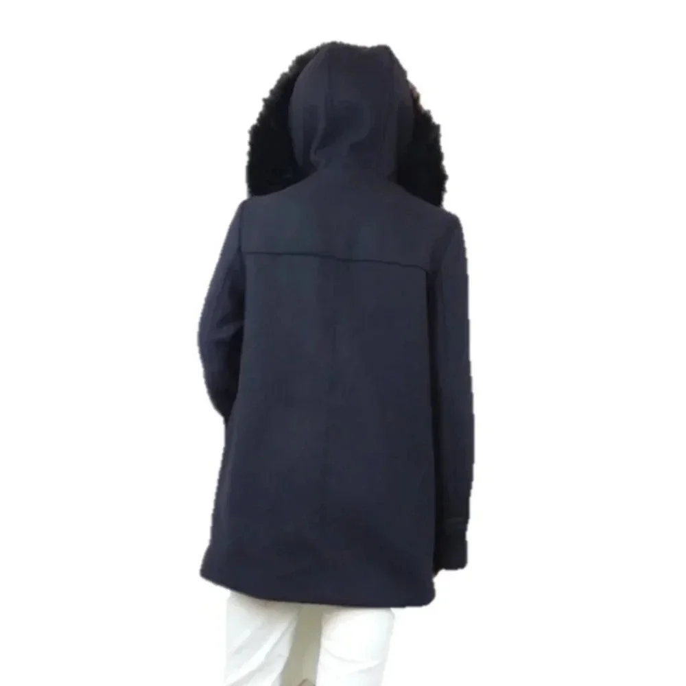 Zara Women Navy Blue Hooded Trench Coat